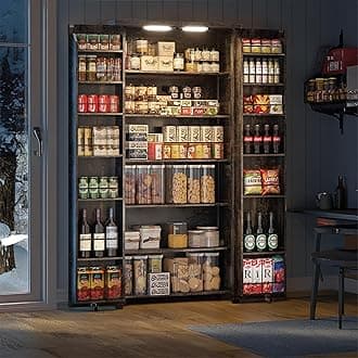 Kitchen Pantry Cabinets - 72" Tall Farmhouse Food Storage Cabinets Cupboard with 2 Barn Doors and Shelves Adjustable for Large Dinning or Living Room, in Rustic Brown