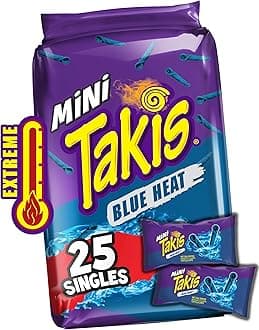Takis Blue Heat Mini 25-Pack 1.23 oz Bite Size Extreme Spicy Hot Chili Pepper Rolled Corn Tortilla Chips