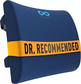 Everlasting Comfort Lumbar Support Pillow for Office Chair - Pure Memory Foam Back Cushion for Car (Navy Blue)