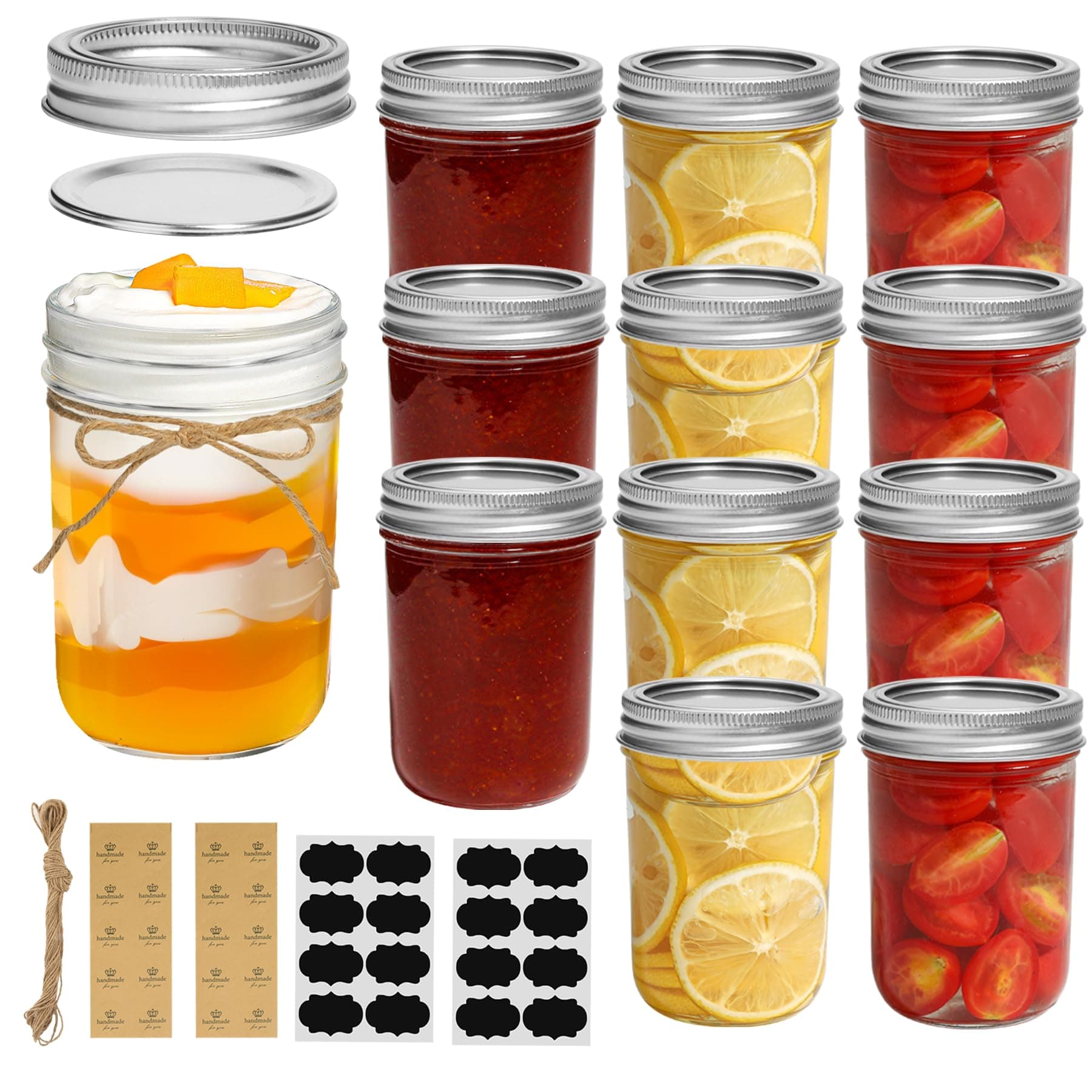 ComSaf Small Mason Jars 8 oz 12Pcs Bulk Set, Half Pint Regular Mouth Mason Jar with Lids and Seal Bands, Glass Canning Jars for Jam, Jelly, Spice, Meal Prep, Shower Wedding Favors, DIY Candles Decor
