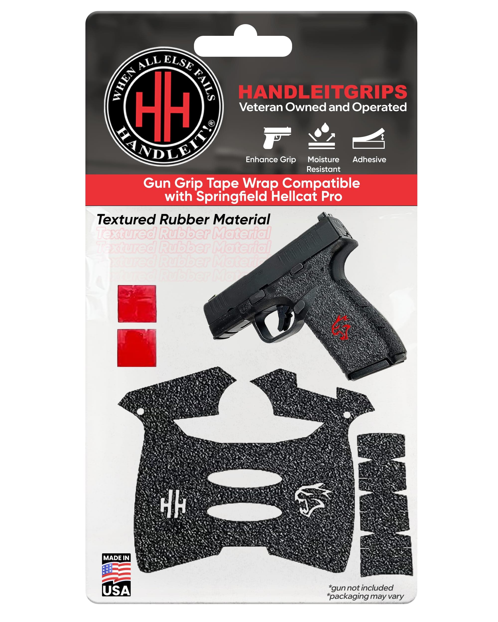 Handgun Grip Tape Compatible with Springfield Hellcat Pro - Black Textured Rubber Pistol Grip Tape with Inserts, Easy Installation, Gun Parts & Accessories, Veteran Owned, Made in USA