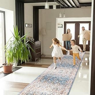 HY HAO YUN LAINon Slip Runners for Hallways,Washable Hallway Long Ultra Soft Kitchen Non Shedding Accent Farmhouse Runner Rugs (Blue, 2 X 12)