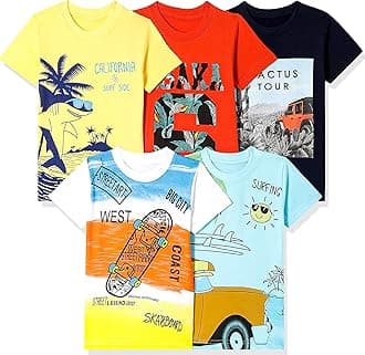 Boy's Cotton Printed Regular Fit T-Shirt(Pack of 5)