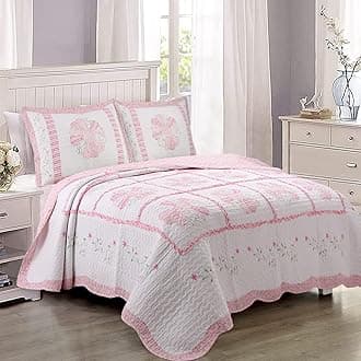 Cozy Line Home Fashions 100% Cotton Real Patchwork Pink Flora Dresden Plate Reversible Quilt Bedding Set, Coverlet, Bedspread (Daisy Field, Queen - 3 Piece)