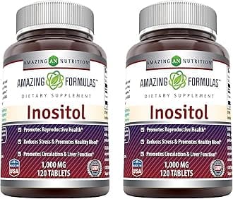Amazing Formulas Inositol 1000mg Supplement | Tablets | Non-GMO | Gluten-Free | Made in USA (2 Pack, 120 Count)