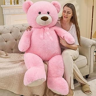 51 inch Giant Teddy Bear Pink Stuffed Bear Plush for Girls, Pink Teddy Bear for Baby Shower Gender Reveal Decorations Valentine's Day Christmas