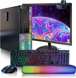 Dell OptiPlex RGB Desktop Computer PC, Intel Core i7 up to 3.8GHz, 16G RAM, 512G SSD, New 22 inch FHD LED Monitor, RGB Keyboard & Mouse, RGB BT Sound Bar, Webcam, WiFi, BT 5.0, Win 11 Pro (Renewed)