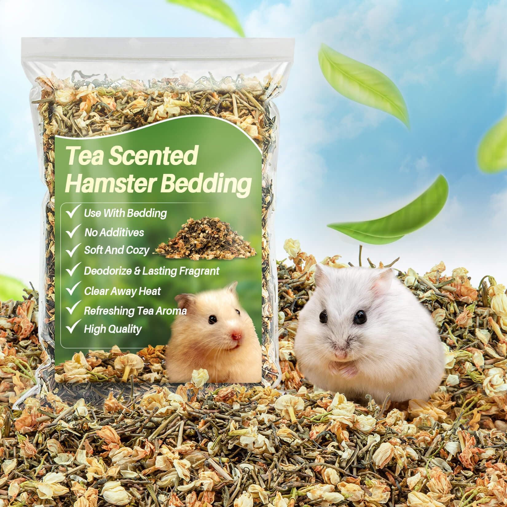 Sukh Hamster Rabbit Bedding Mate - 5.3OZ Pet Bedding Mate Guinea Pig Bedding Mate Natural Flower & Herb Hamster Bedding Odor Control Hamster Bedding Set Animal Bedding for Rabbit Gerbil Chinchilla