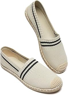 BABUDOG Womens Espadrilles Breathable Flats Shoes Mesh Slip on Loafers Soft White Flats