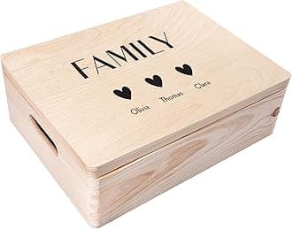 Personalized Wooden Storage Box Family Memory Box | 15.8x11.8x5.5in (+-0.5) | Multiple Choice | Hinged Lid Handles Engraving | Gift Box | Rough UNSANDED Keepsake Souvenir Chest