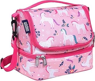 Wildkin Kids Two Compartment Insulated Lunch Bag for Boys and Girls, Perfect Size for Packing Hot or Cold Snacks for School and Travel, Measures 9 x 8 x 6 Inches, BPA-free,Olive Kids(Magical Unicorns)