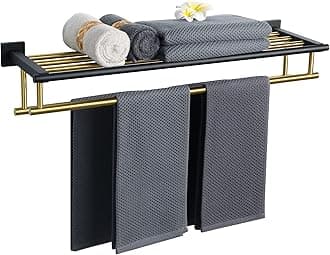 Alise Towel Rack,Towel Hanger with Double Towel Bars,Wall Mount Tower Holder for Bathroom and Lavatory,SUS 304 Stainless Steel Towel Shelf,Gold and Finish,28-Inch