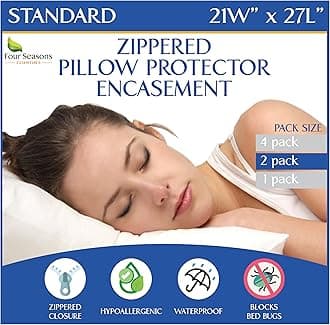Four Seasons Essentials Standard Pillow Protectors (Set of 2) - Allergy Pillow Cover Bedbug Waterproof Hypoallergenic Dust Mite Proof Zippered Encasement