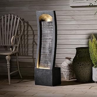 Modern Indoor Water Fountain Curved Faux Slate Waterfall Fountain with LED Lighting, 42.5-Inch Tall Tiered Waterfall Fountains for Garden, Patio, Backyard Decor - Durable and Weather-Resistant Design