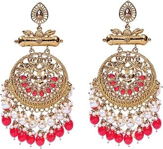 Crunchy Fashion Bollywood Jewellery Traditional Ethnic Bridal Bride Wedding Bridesmaid Gold Tone Big Indian Chandbali Jhumka Earrings Jewelry Set For Women