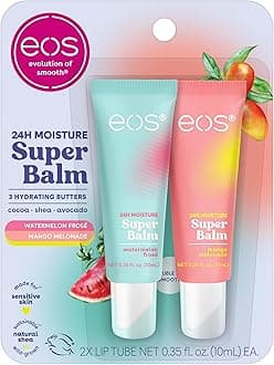 eos 24H Moisture Super Balm- Watermelon Frosé & Mango Melonade, Lip Mask, Day or Night Lip Treatment, Made for Sensitive Skin, 0.35 fl oz, 2-Pack