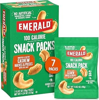 Emerald Nuts Roasted and Salted Cashews 7ct (1-Pack), 100-Calorie Individual Packs, Plant-Based Protein, Kosher Certified, Non-GMO, Contains No Artificial Preservatives, Flavors or Synthetic Colors