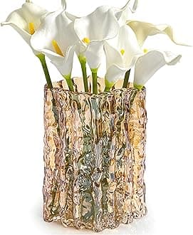 Aoderun Glass Vase Crystal Vase Heavy Duty Large Flower Vase for Dining Table Kitchen Office Home Shelf Wedding Living Room Centerpieces(Amber)