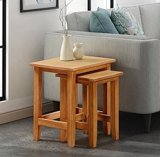 Hallowood Furniture Aston Oak 2 Nest of Tables - Wooden Nesting Coffee, Side, Occasional, and Lamp Table for Living Room