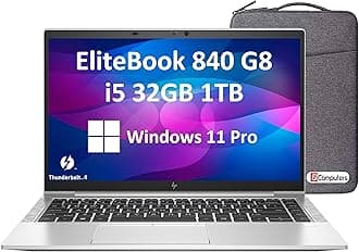 HPEliteBook 840 G8 14'' FHD (Intel 4-Core i5-1145G7 32GB RAM 1TB PCIe SSD UHD Graphics FHD IPS) Business Laptop 2 x Thunderbolt 4 Webcam 3-Year Warranty IST Computers Bag Win 11 Pro - 2022 Silver