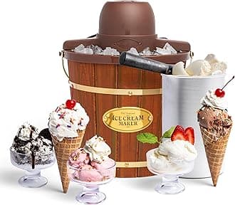 Nostalgia Electric Bucket Ice Cream Maker with Easy-Carry Handle, Makes 4-Quarts in Minutes, Frozen Yogurt, Gelato, Made from Real Wood