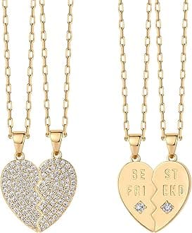 14K Gold Plated Heart Pendant Necklace Set for Women | Two Gifting Valentines Love Pendant Necklaces