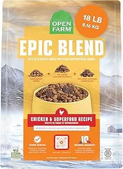 Epic Blend High Protein Dry Dog Food, Probiotic Coated & Bone Broth Infused Kibble with Air Dried Meat & Organs, Minimally Processed & Nutrient Dense, Chicken & Superfood Recipe, 18lb Bag