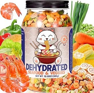 Dehydrated Freeze-Dried Seafood & Vegetable Mix - 100% Natural Ramen Toppings for Soups, 11 Mixed Ingredients, No additions, Ideal for Cooking, Pizza, Emergency Supply, 10.58OZ