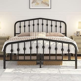 Yaheetech 5ft King Bed Frames Slatted Metal Bed with Crown-inspired Design Headboard/Spacious Under-bed Storage Black