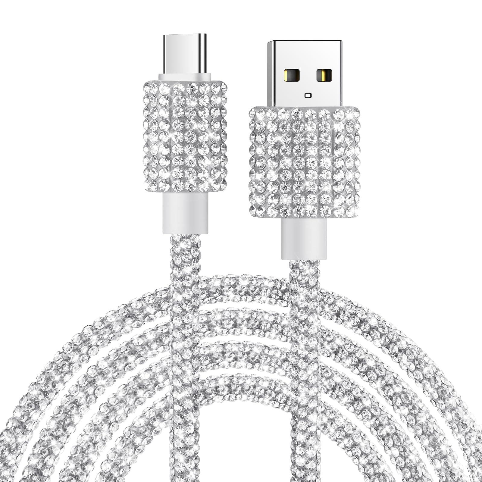 VOFUOEUSB to USB C Cable, Type C 60W Fast Charging Cable Bling Sparkling Diamond USB C Charging Cord for Women 4FT for iPhone 16/16 Pro/ 16 Pro Max, Galaxy S24 Ultra, iPad 10th Generation-Silver