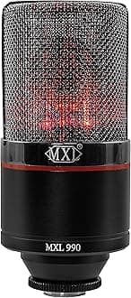 MXL 990 Condenser Microphone for Podcasting, Singing, Home Studio Recording, Gaming & Streaming | Red LED lights | XLR | Large Diaphragm (Blaze)