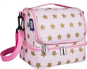 Wildkin Two Compartment Insulated Lunch Bag for Boys & Girls, Perfect Solution for Packing Hot or Cold Snacks for Kids' School and Travel, Ideal for Lunch Bag for Kids (Pink and Gold Stars)