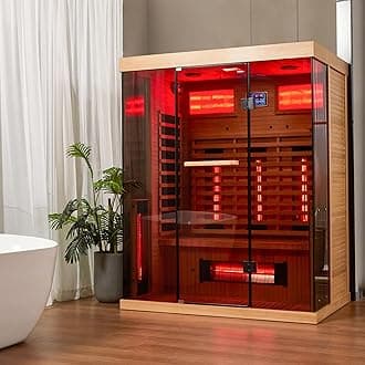 Far Infrared Sauna,2-3 Person Home Sauna with Himalayan Salt Brick,Indoor Sauna Spa Room with Rapid Heating,Panoramic Tempered Glass&Oxygen Bar,220V
