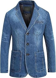 Mens Two Button Denim Suit Jacket Slim Fit Autumn Blazer Sport Coat Lapel Vintage Jean Suits Jackets