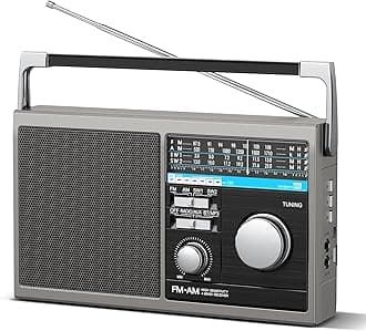 Portable Shortwave Radio, AM FM SW Transistor Radio with Best Reception, Battery Operated or AC Power, Big Speaker, Bluetooth Connection, Earphone Jack USB TF Card AUX Input, for Senior(Gray)