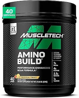 MuscleTech | BCAA Amino Acids + Electrolyte Powder | 7g of BCAAs + Electrolytes Support | Build Lean Muscle & Boost Endurance | Tropical Twist | 614 grams | 40 servings