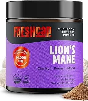 FreshCap Organic Mushroom Powder Supplement - Fruiting Body Extract (Lion's Mane, 60 Servings)