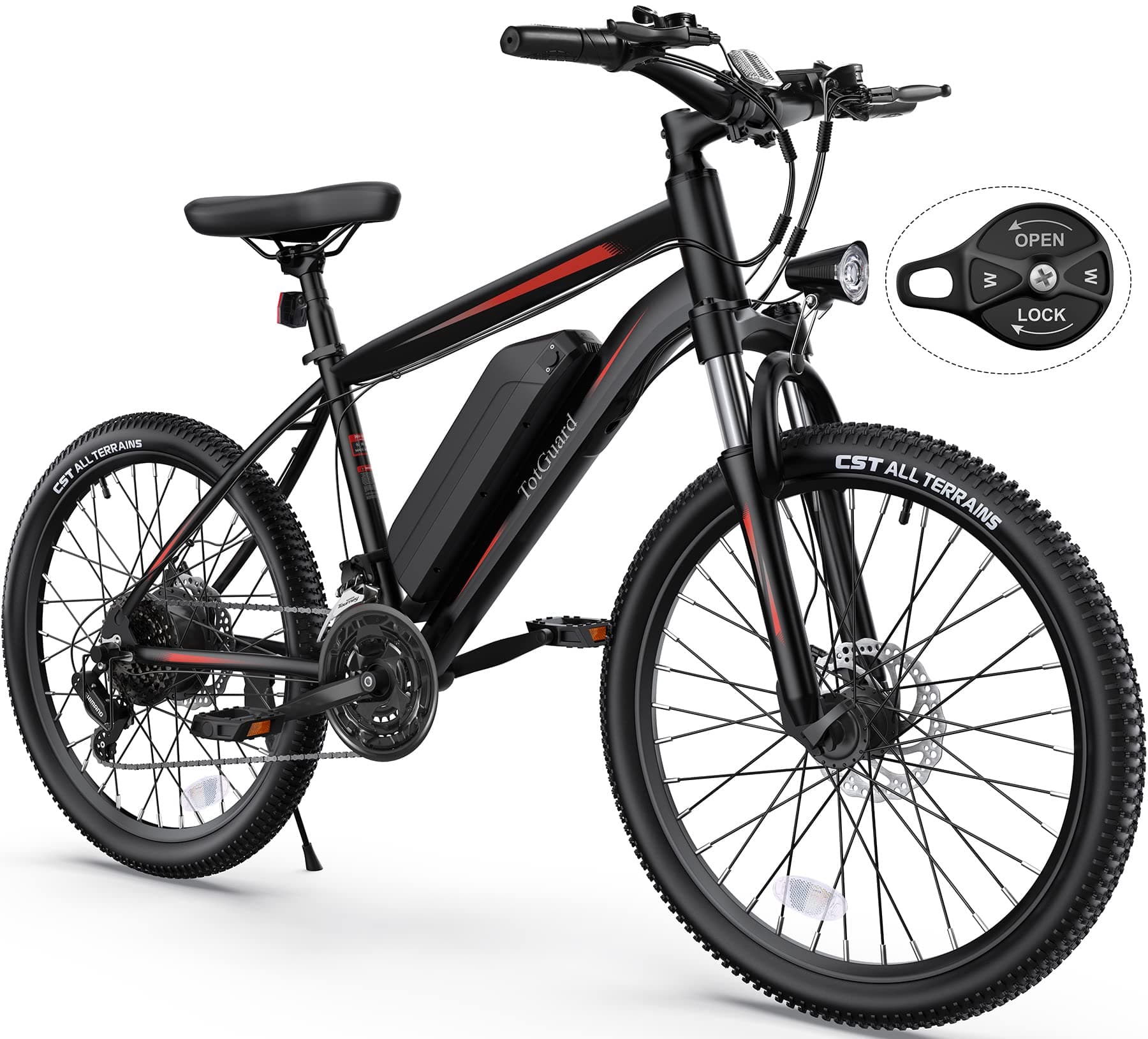 TotGuard Electric Bike for Adults, 26" Ebike with Peak 500W Brushless Motor, Electric Mountain Bike with 374Wh Removable Battery, 50 Miles Electric Bicycle with Suspension Fork, 21 Speed, LCD Display.