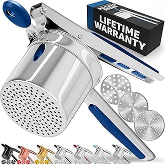 Large 15oz Potato Ricer With 3 Discs, Heavy Duty Stainless Steel Potato Ricer for Mashed Potatoes, Potato Masher, Press and Ricer Kitchen Tool, Blue