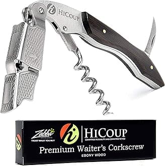 Hicoup Wine Opener - Professional Corkscrews for Wine Bottles w/Foil Cutter and Cap Remover - Manual Wine Key for Servers, Waiters, Bartenders and Home Use - Ebony Wood