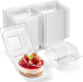 Zezzxu 200 Pack Clear Plastic Take Out Food Containers, Square Cake Slice Containers with Hinged Lids, Disposable To Go Boxes for Cookies, Desserts, Fruits, Salads, Sandwiches