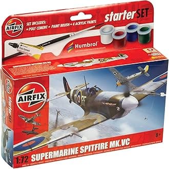 Airfix Model Airplane Kit Starter Set - A55001 Supermarine Spitfire MkVc, Plastic Plane Model Kits for Adults & Kids 14+, Skill Level 1, 1:72 Scale WW2 Military Aircraft Models, Real Aeroplane Models