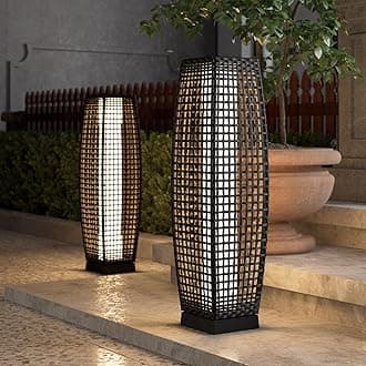 - Solar Outdoor Floor Lamp Solar Powered Lantern Water-Resistant Wicker Deck Light for Garden Porch Deck-Large Fuji 2 PCS, Dark Brown