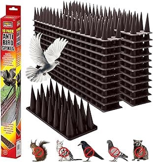 PEST GUARD Bird Spikes 20 Pack – 10M Highly Durable Plastic Pigeon Deterrent – Protects Against Birds & Animals – Wall Spikes Security Fence Barrier (2, Brown)