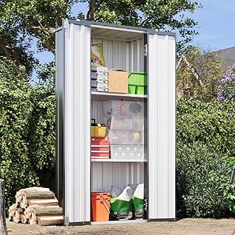 oneinmil 2.6' x 1.5' Outdoor Storage Shed with Shelves, Metal Tool Shed with Lockable Door, Metal Shed Garbage Can, Small Storage House for Backyard, Garden, Patio, Black