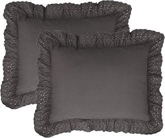 Fresh Ideas Ruffled Bed Pillow Shams with Embroidered Eyelet Detail, King, Grey, 2-Pack