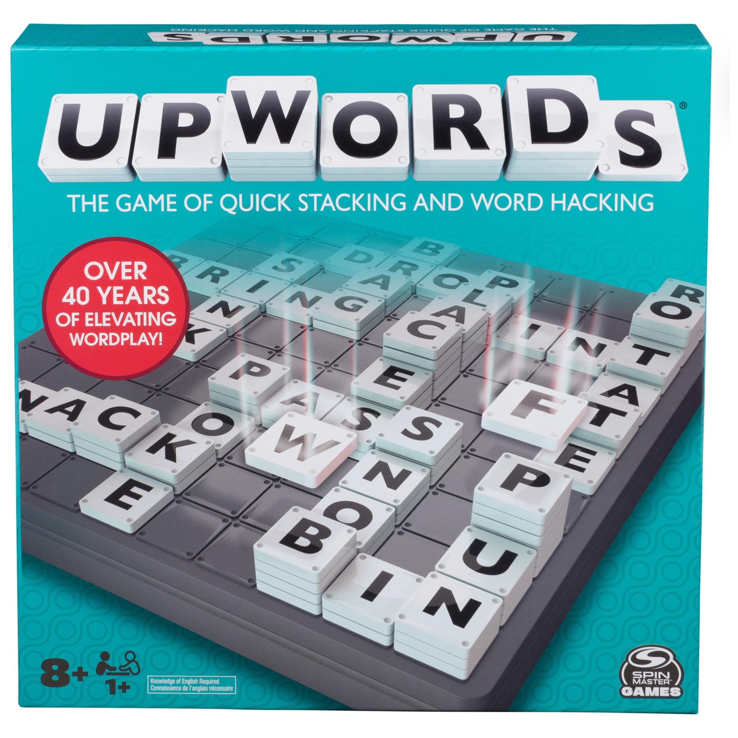 Upwords, The Stackable Word Game: 2023 Edition, Includes Rotating Board & Letter Tiles, Classic Crossword Activity for Kids & Family, 3-6 Players, for Ages 8+