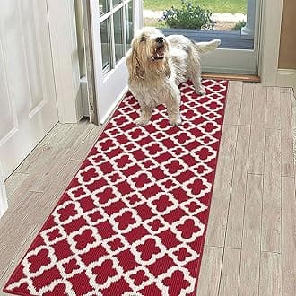 SHACOS Hallway Runner Rug Non Slip 60x180 cm Washable Hall Runner Narrow Rug Carpet Runner for Kitchen Runner Rug Entrance Rug Runner Xmas Runner Rug for Hallway Entryway Laundry Room, Red