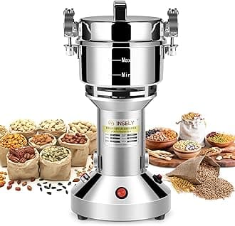 INSELY Grain Mill Grinder 150g High Speed Food Grain Mill Stainless Steel See...