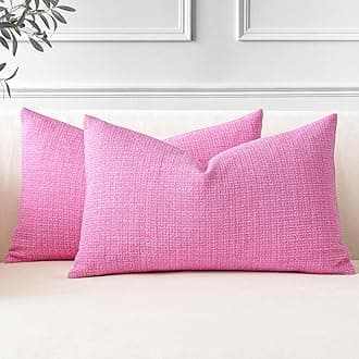 JOTOM Set of 2 Cushion Covers 30x50 cm Linen Hot Pink Decorative Throw Pillow Covers 12x20 Inch Lumbar Cushion Case Home Decor Pillowcases for Couch Sofa Living Room Bed (Hot Pink)